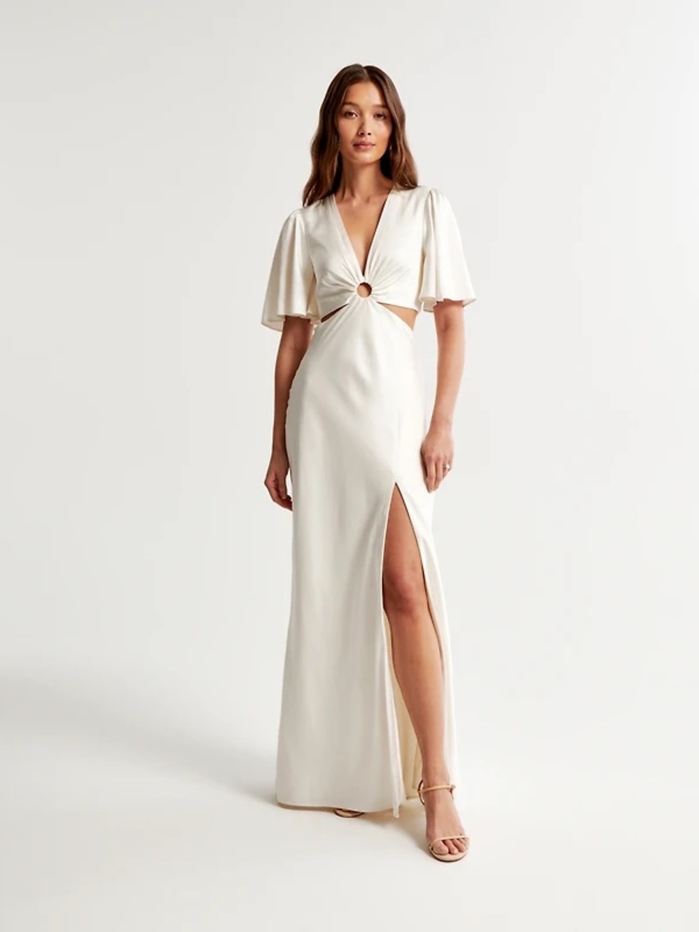 Elegant Ivory Cutout Maxi Dress with Ring Detail